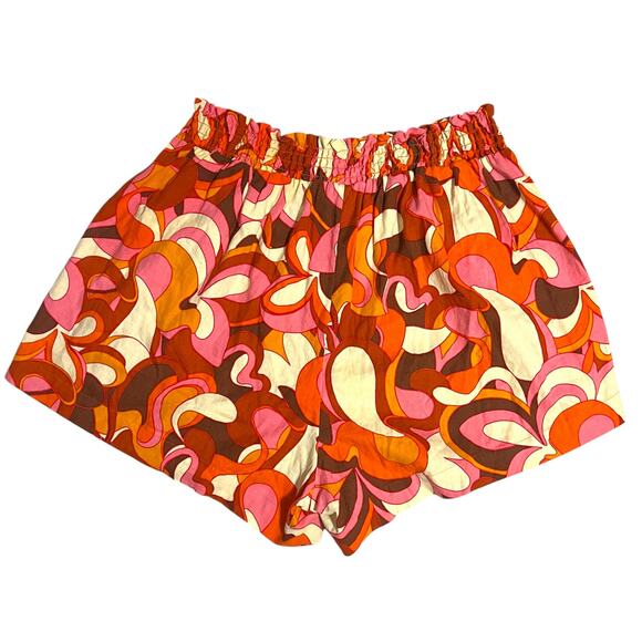 Ava & Viv Linen Blend Floral Stretch High Waist Shorts Pink Orange Plus Size 1X - Picture 6 of 10